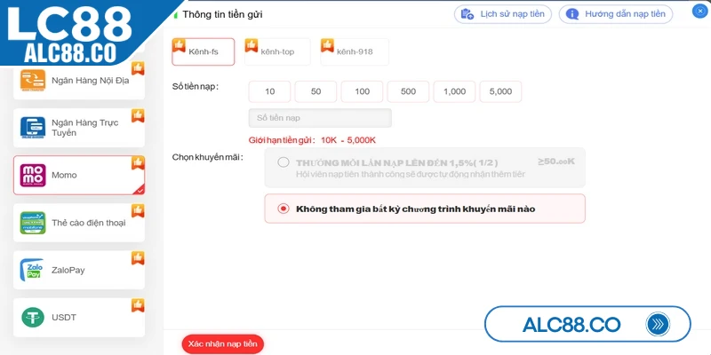 Rà soát lại thông tin giao dịch trước khi xác nhận nạp tiền vào ví