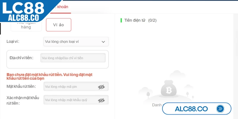 Mọi thông tin cung cấp phải chính xác 100% trong lệnh rút tiền